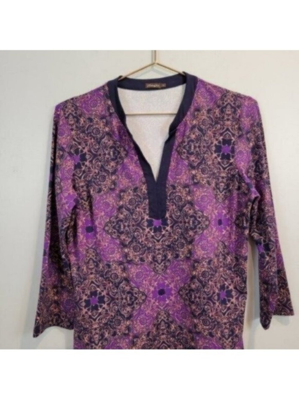 J. Mclaughlin | Catalina Cloth Boca Printed Tunic 3/4 Sleeve Purple - Picture 7 of 9